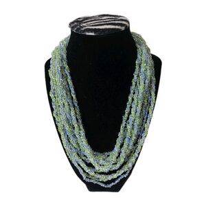 Vintage Japanese 70's Glass Seed Bead & Faceted Crystal Multi-Strand Necklace